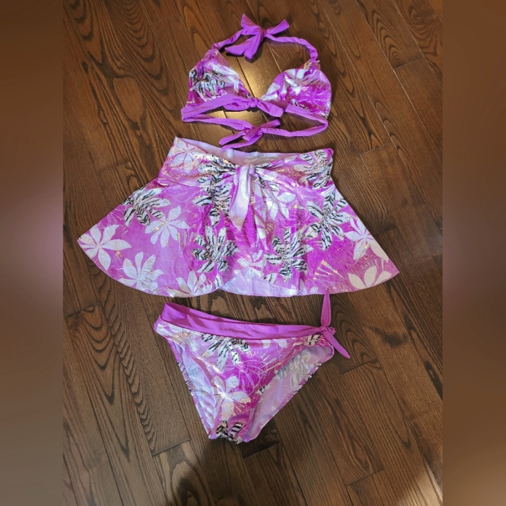 Beautiful Shimmery Purple Floral Bikini Set